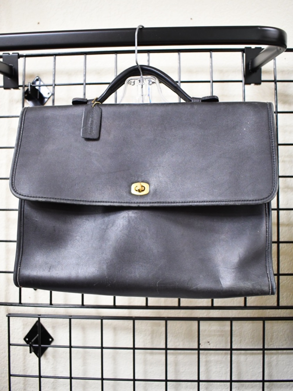 Coach Black Leather Briefcase with Gold Tone Lock & Hinges Vintage - Picture 3 of 8